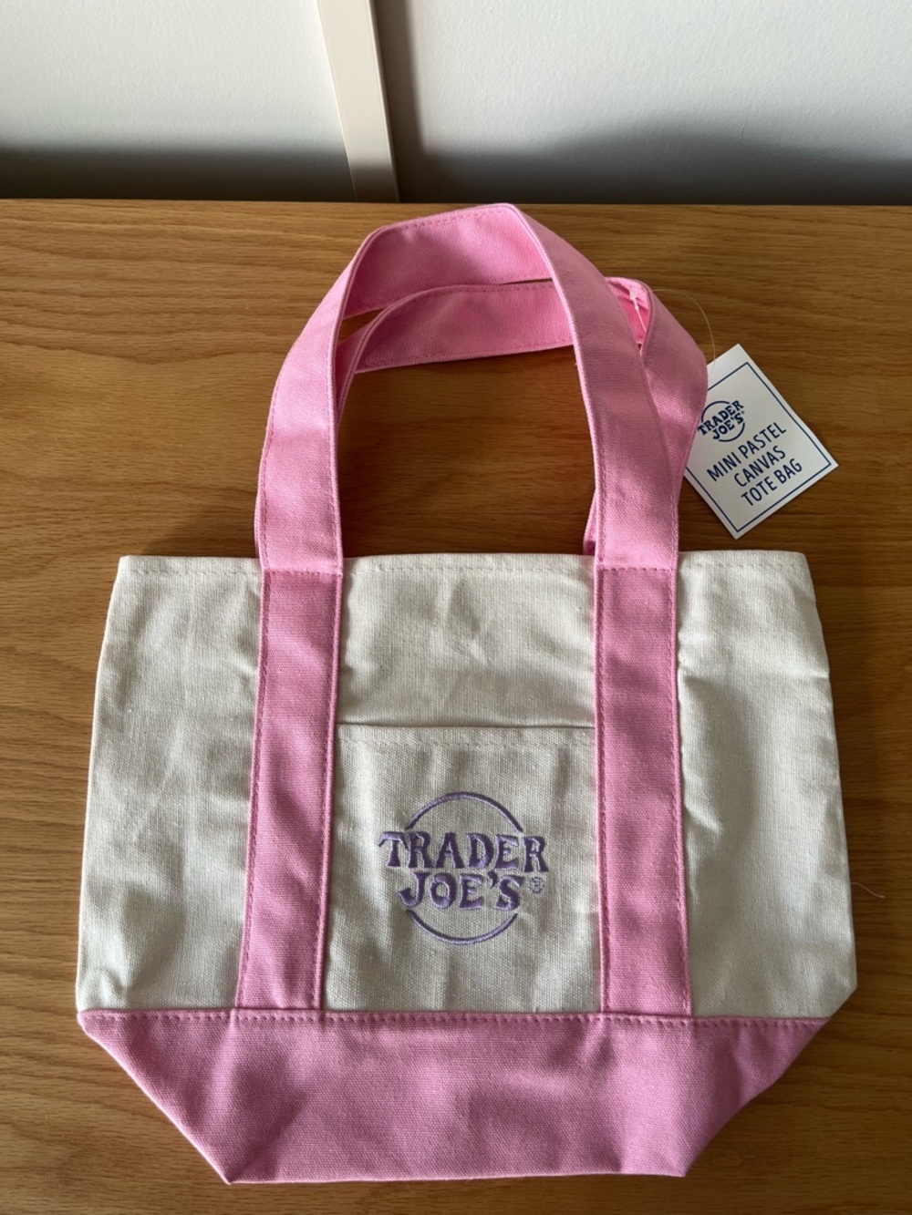 Trader Joe's Mini Cream Canvas Tote - Pink